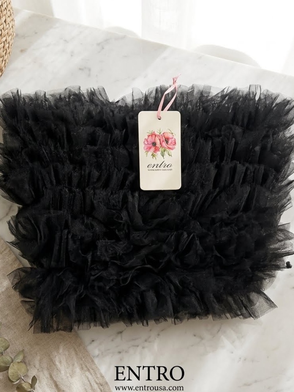 entro Black Ruffled Tulle Tank Top